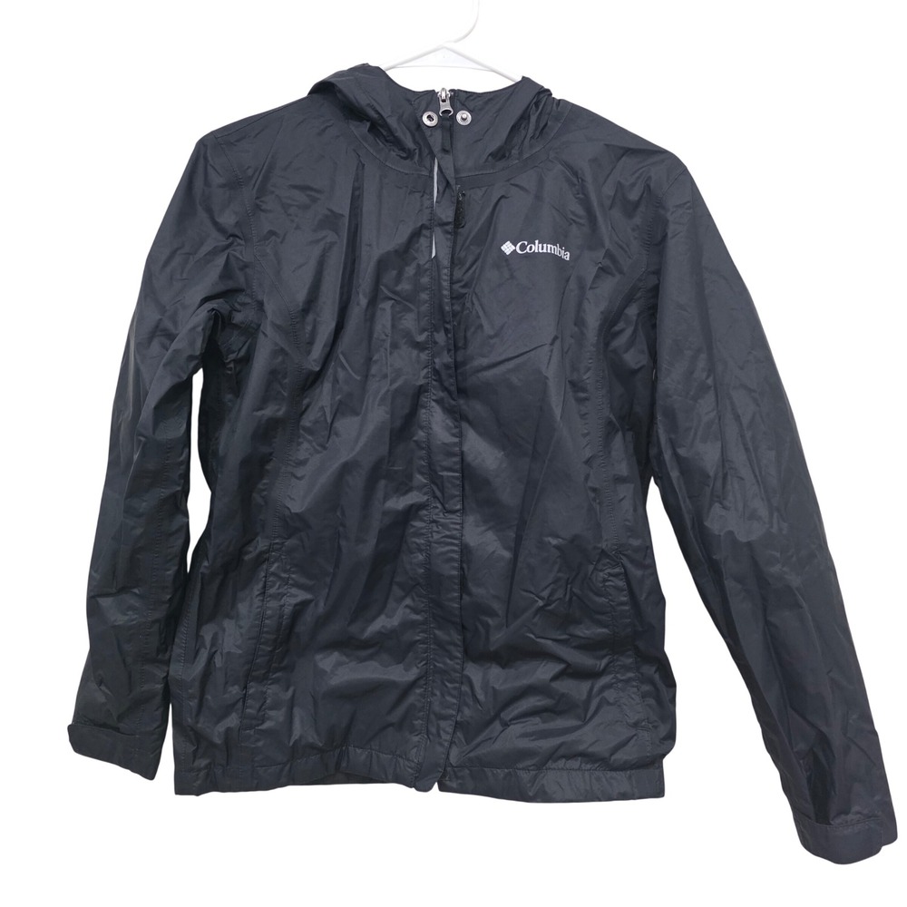 Columbia Boys Black Hooded‎ Windbreaker Jacket Mesh Lined Size Large 14/16
